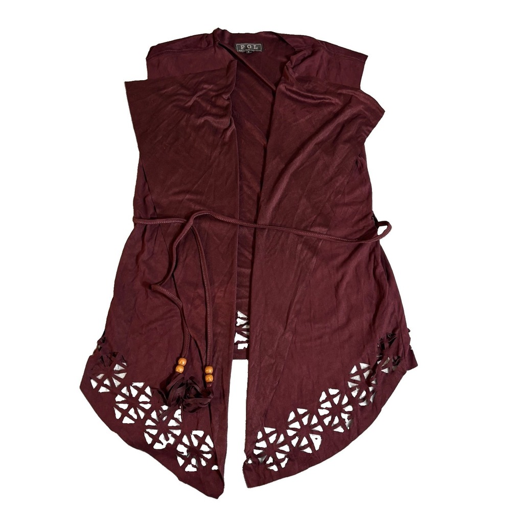 POL Women's Small Burgundy Fake Suede Vest Cutouts Belt‎